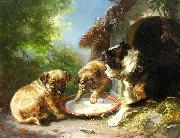 unknow artist, Hunde vor der Hutte,